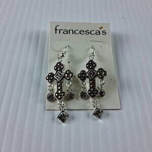 Francesca's Silver and Gold Tone Cross Earrings Dangle Fashion Jewelry Religious
